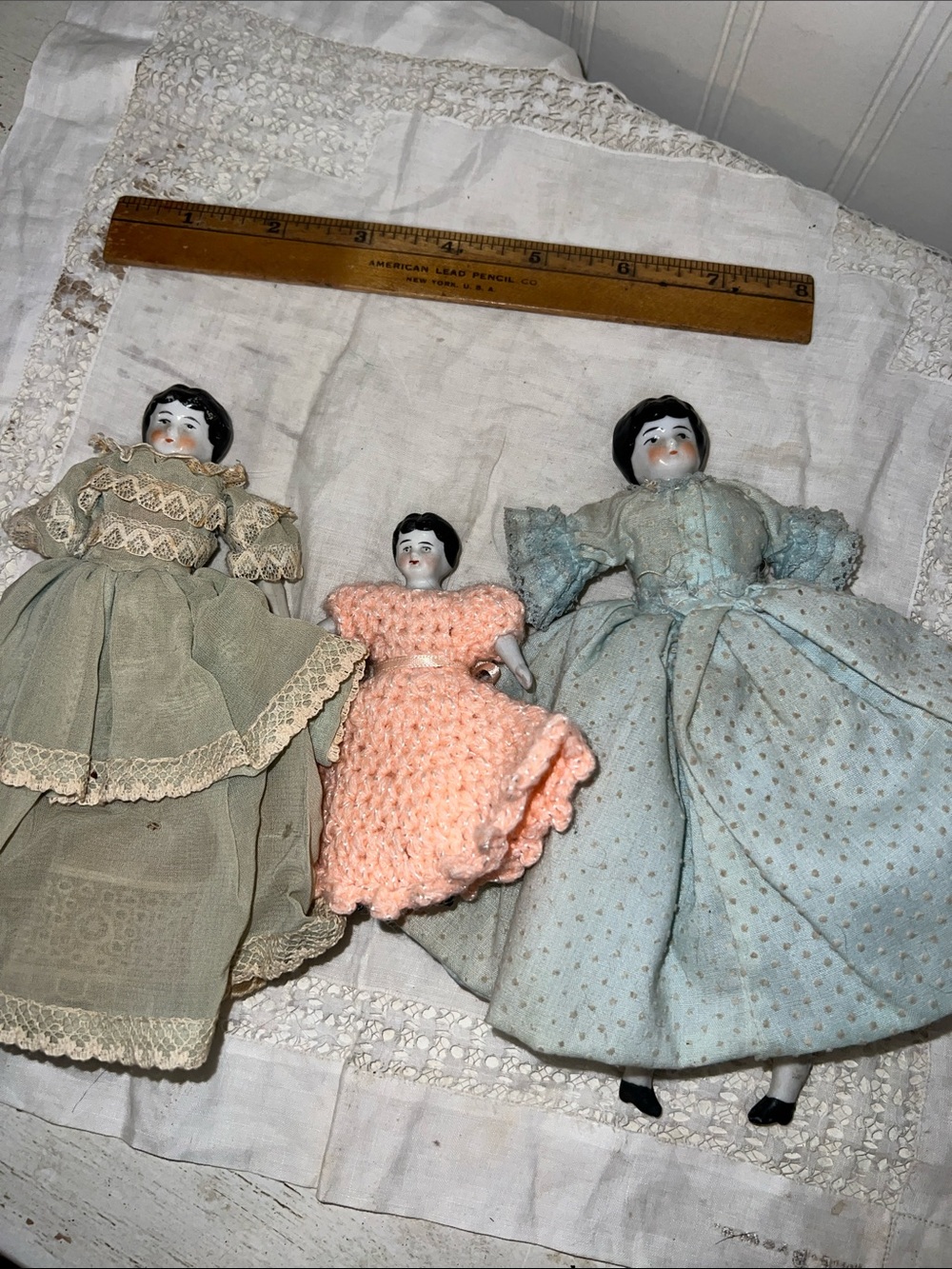 3 Antique Germany China head bisque dolls dollhouse